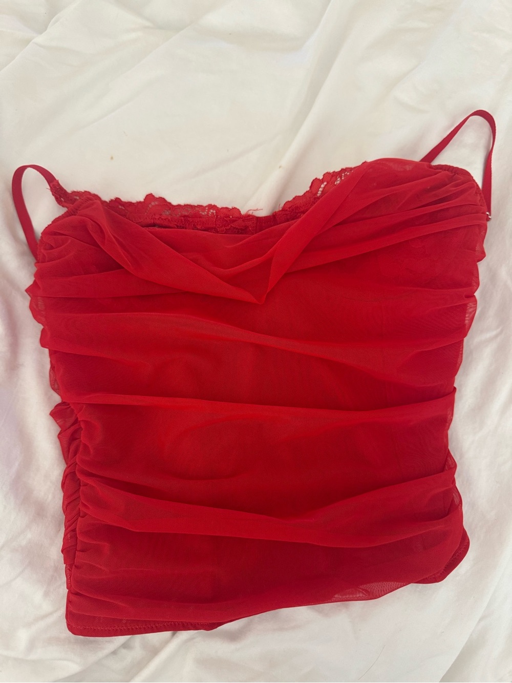 White Fox Boutique Red Lace Ruched Mesh Cami